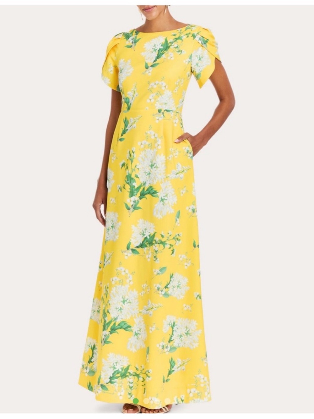 Mestiza Yellow Floral Maxi Dress with Cap Sleeves